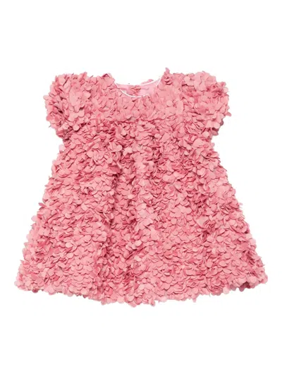 La Stupenderia Babies' Petal-textured Short-sleeve Dress In Pink