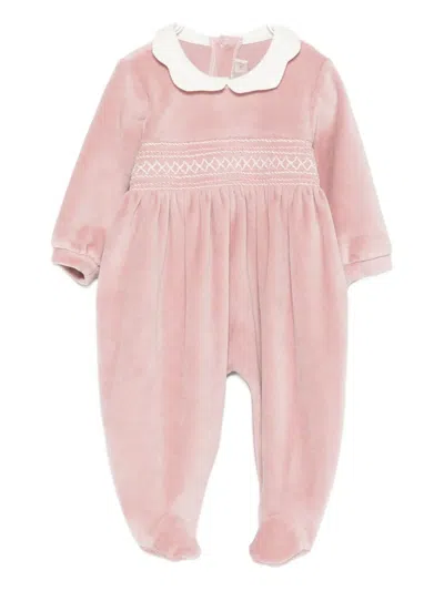 La Stupenderia Peter Pan Collar Smocked Babygrown In Pink