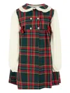 La Stupenderia Plaid-check Bib-collar Dress In Green