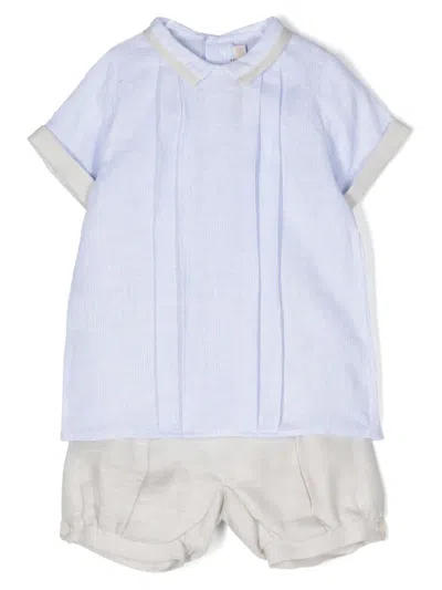 La Stupenderia Babies' Pleat-detailing Shorts Set In Blue