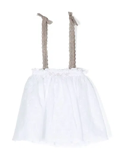 La Stupenderia Babies' Pleated Lace Suspender-strap Skirt In White