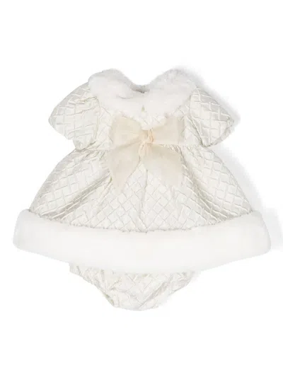 La Stupenderia Babies' Quilted-finish Cotton Dress In Neutrals
