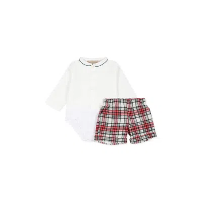 La Stupenderia Red Suit For Baby Boy In White