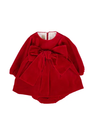 LA STUPENDERIA RED VELVET DRESS FOR BABY GIRL WITH BOWS