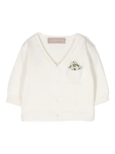La Stupenderia Babies' Ribbed-knit V-neck Cardigan In White
