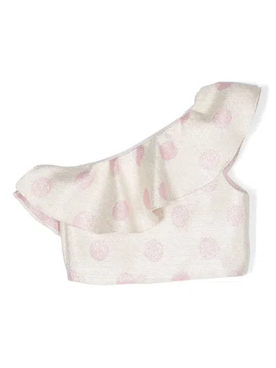 La Stupenderia Kids' Ruffle Detail One-shoulder Top In Neutrals