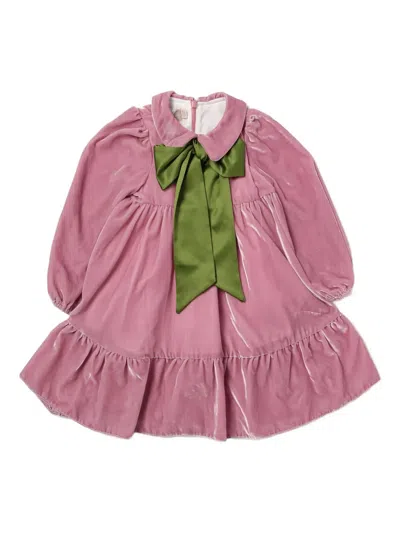 La Stupenderia Babies' Ruffled Bow Dress In Pink
