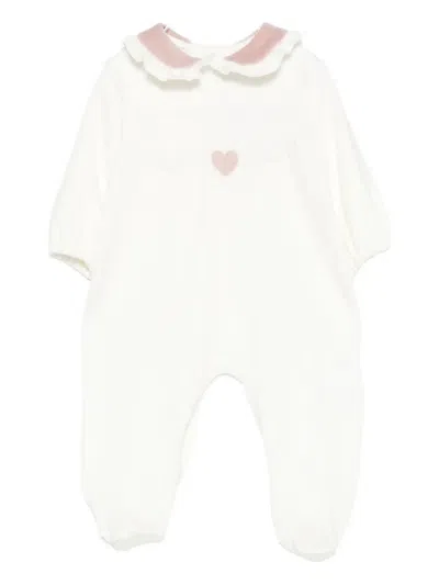 La Stupenderia Ruffled-collar Babygrow In White