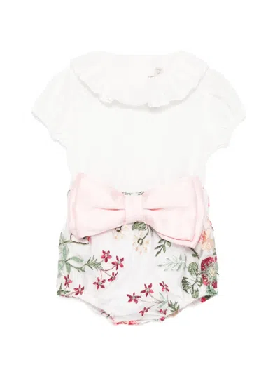 La Stupenderia Babies' Ruffled Floral-print Bloomers And Top Set In Multi