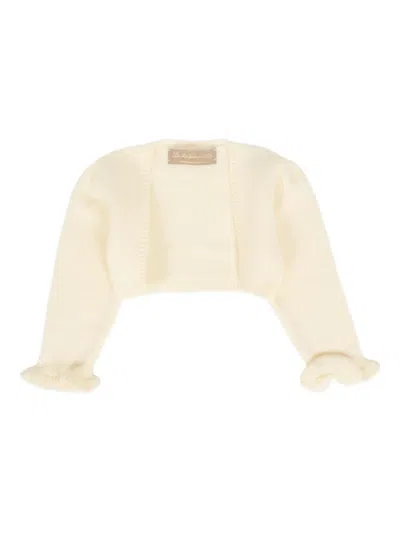 La Stupenderia Babies' Ruffled Merino Wool Cardigan In Neutral