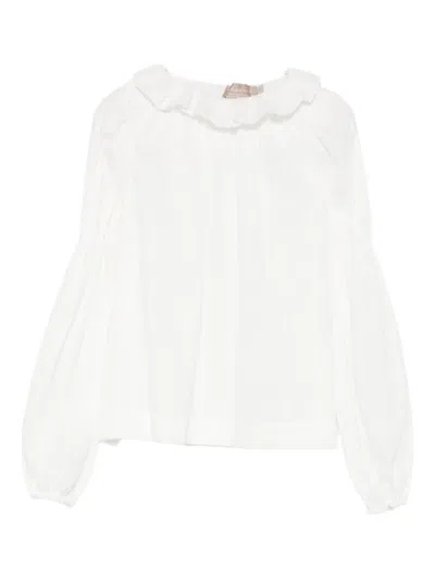 La Stupenderia Ruffled-neck Long-sleeve Blouse In White