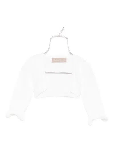 La Stupenderia Babies' Ruffled-sleeve Wool Top In White