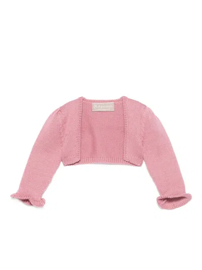 La Stupenderia Babies' Ruffled Wool Cardigan In Pink