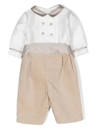 La Stupenderia Babies' Satin-trim Double-button Romper In Neutrals