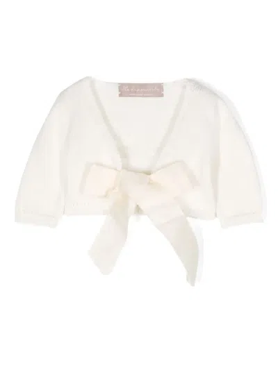 La Stupenderia Babies' Self-tie Cotton Cardigan In Neutrals