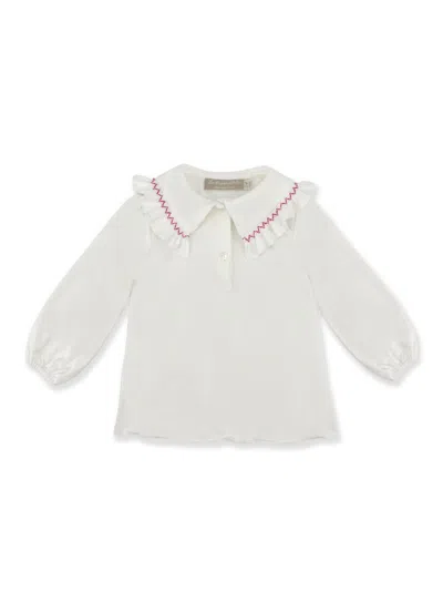 La Stupenderia Kids' Smock-embroidery Polo Top In Weiss