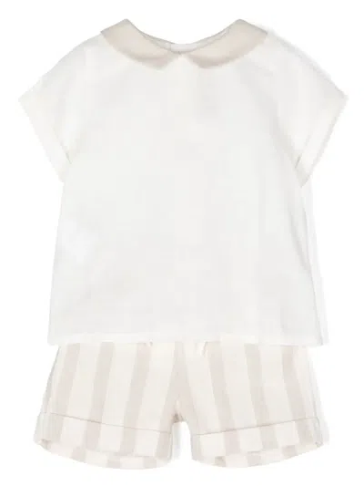 La Stupenderia Babies' Striped Linen Shorts Set In White