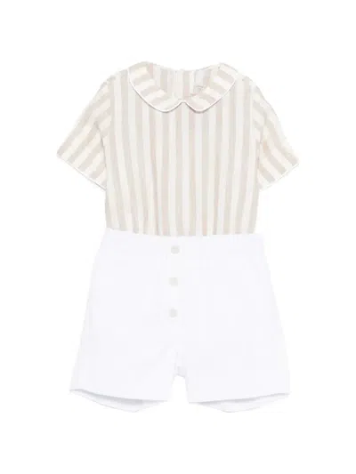 La Stupenderia Babies' Striped Shorts Set In White