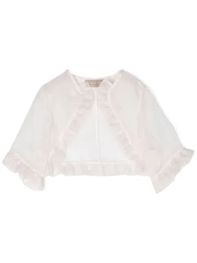 La Stupenderia Kids' Ruffled-trim Organza Cardigan In Pink
