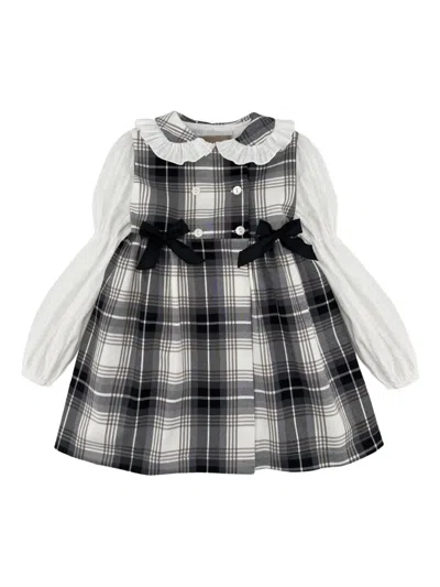 La Stupenderia Kids' Tartan-pattern Bow-detail Dress In Black