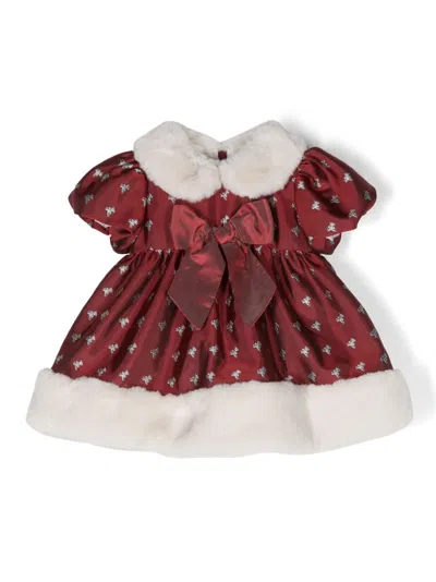 La Stupenderia Babies' Teddy-bear Print Cotton Dress In Red