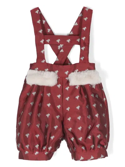 La Stupenderia Babies' Teddy Bear-print Overall Shorts In Red