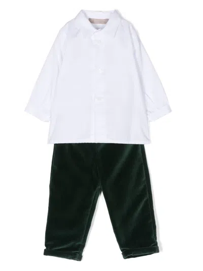 La Stupenderia Babies' Two-tone Shirt And Trouser Set In White