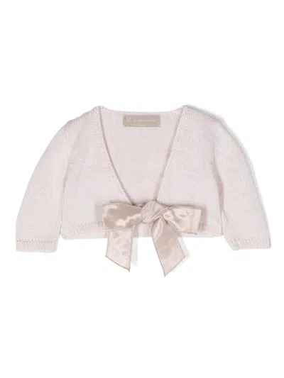 La Stupenderia Babies' V-neck Bow-fastening Cardigan In Beige