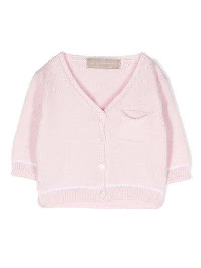 La Stupenderia Babies' V-neck Knitted Long-sleeve Cardigan In Rosa