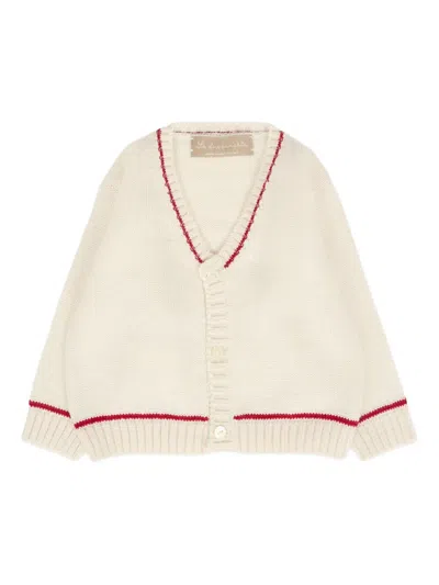 La Stupenderia Babies' V-neck Wool Cardigan In Neutral