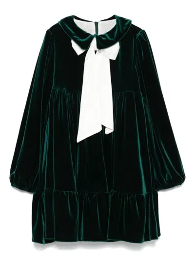 La Stupenderia Kids' Velvet Dress In Green