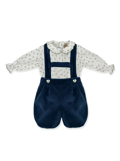 La Stupenderia Babies' Velvet Dungarees And Body Set In Blue