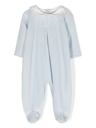 La Stupenderia Babies' Velvet-finish Long-sleeve Bodysuit In Blue