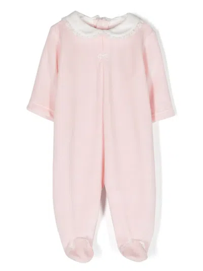La Stupenderia Babies' Velvet-finish Long-sleeve Bodysuit In Pink