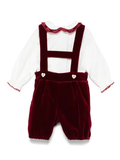 La Stupenderia Babies' Velvet Shorties Set In 白色