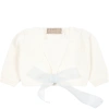 LA STUPENDERIA WHITE CARDIGAN FOR BABY GIRL WITH LIGHT BLUE BOW