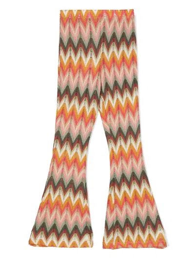 La Stupenderia Kids' Zigzag Flared Trousers In Green