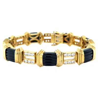 Pre-owned La Triomphe , 18 Karat Yellow Gold, Onyx And Diamond Bracelet