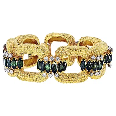 Pre-owned La Triomphe 18k Yelow Gold Green Tourmaline And Diamond Link Bracelet