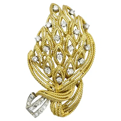 Pre-owned La Triomphe Diamond Bouquet And Ribbon Brooch In 18 Karat Yellow & White Gold