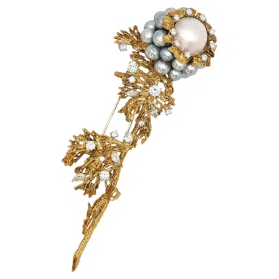 Pre-owned La Triomphe Vintage  18k Gold Diamond Pearl Flower Brooch In Multiple