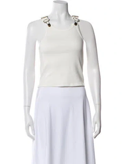 Pre-owned La Veste Crew Neck Sleeveless Crop Top In White