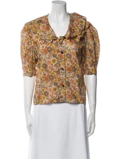 Pre-owned La Veste Floral Print Short Sleeve Crop Top In Multi