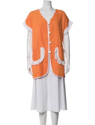 Pre-owned La Veste Fringe Trim Accent Cover-up W/ Tags In Orange