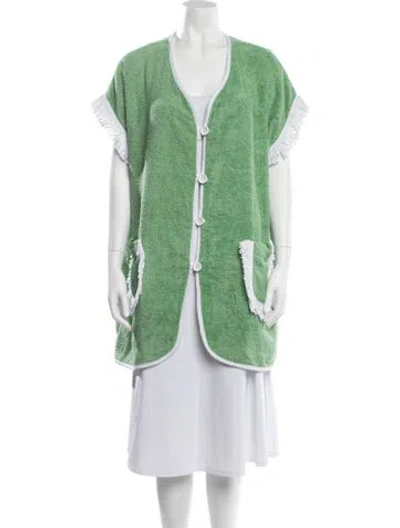 Pre-owned La Veste Fringe Trim Accent Robe In Green