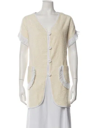 Pre-owned La Veste Fringe Trim Accent Robe In Neutrals
