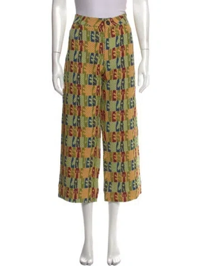 Pre-owned La Veste Graphic Print Wide Leg Pants In Green