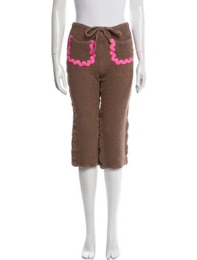 Pre-owned La Veste Houndstooth Print Wide Leg Pants In Brown