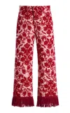 La Veste Jason Fringed Flocked-wool Pants In Red