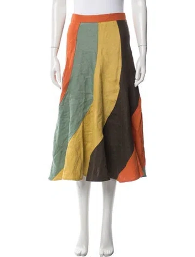 Pre-owned La Veste Linen Midi Length Skirt In Orange